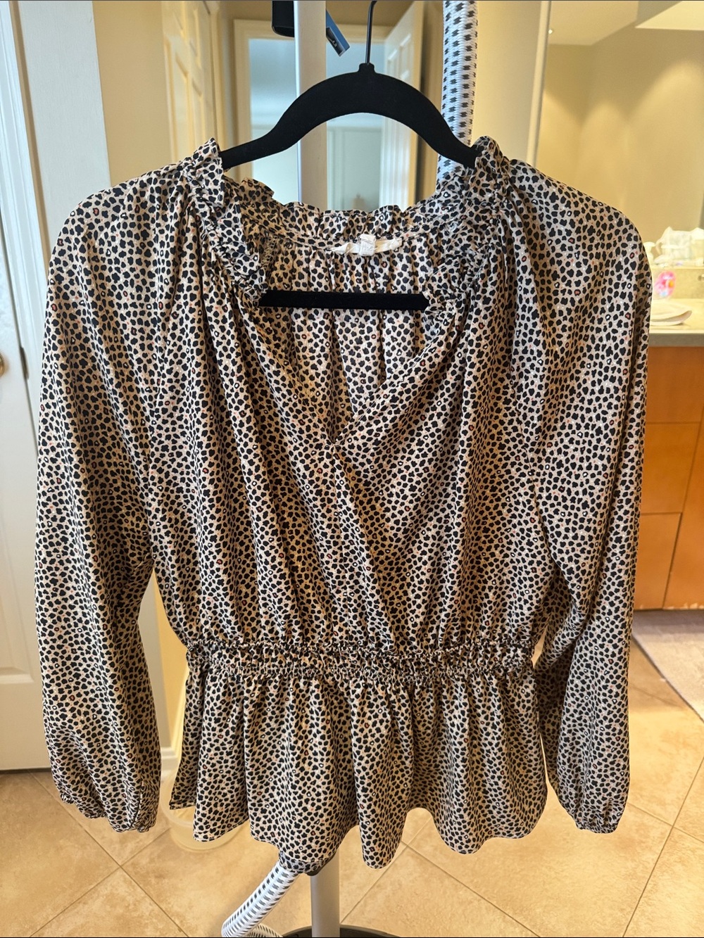 Promesa Cream and Black Printed Smocked Waist Blouse